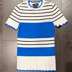 Blue & White Striped Short Sleeve Knit Top